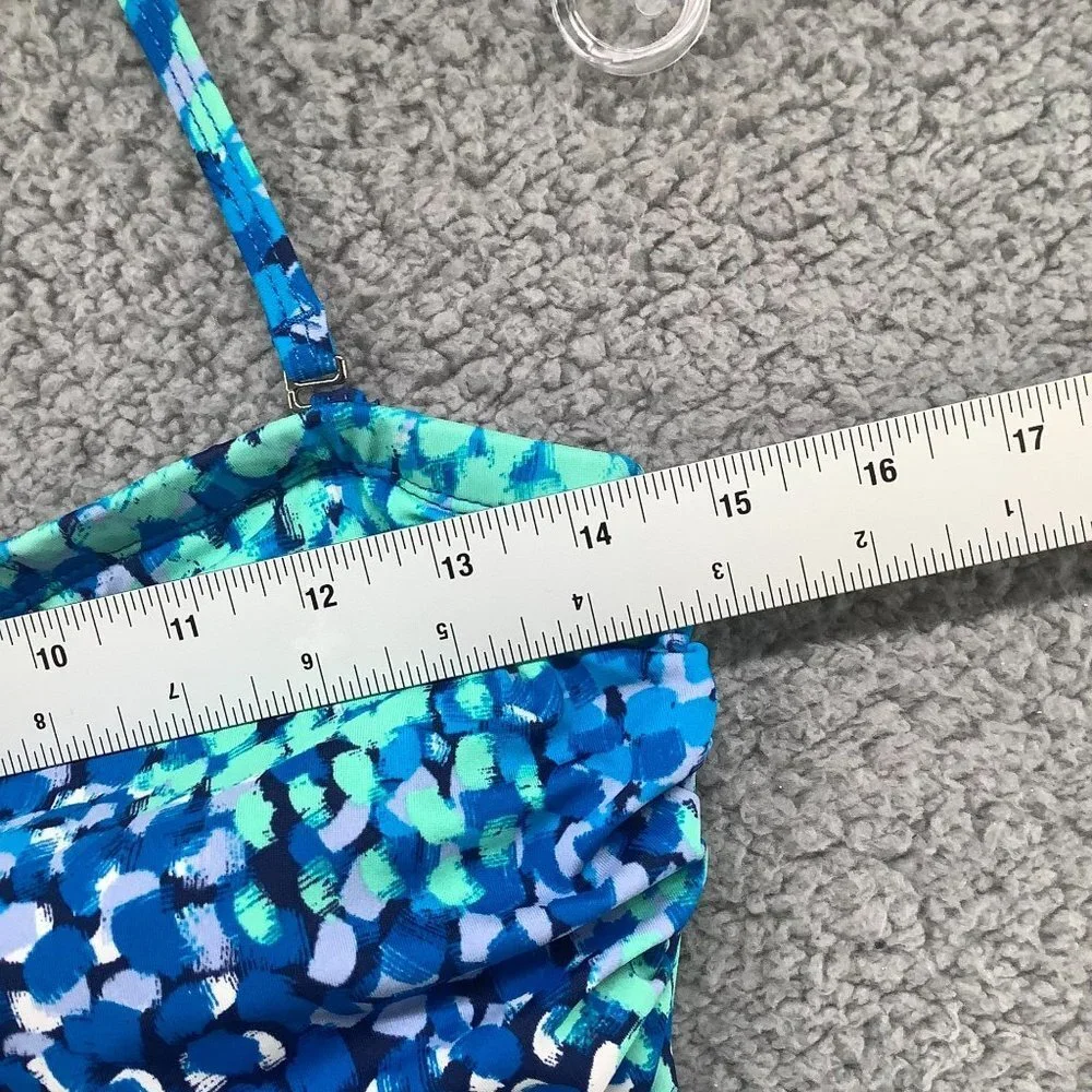 Jantzen One Piece Swimsuit Womens XL Blue Padded Halter Tropical‎ Watercolor